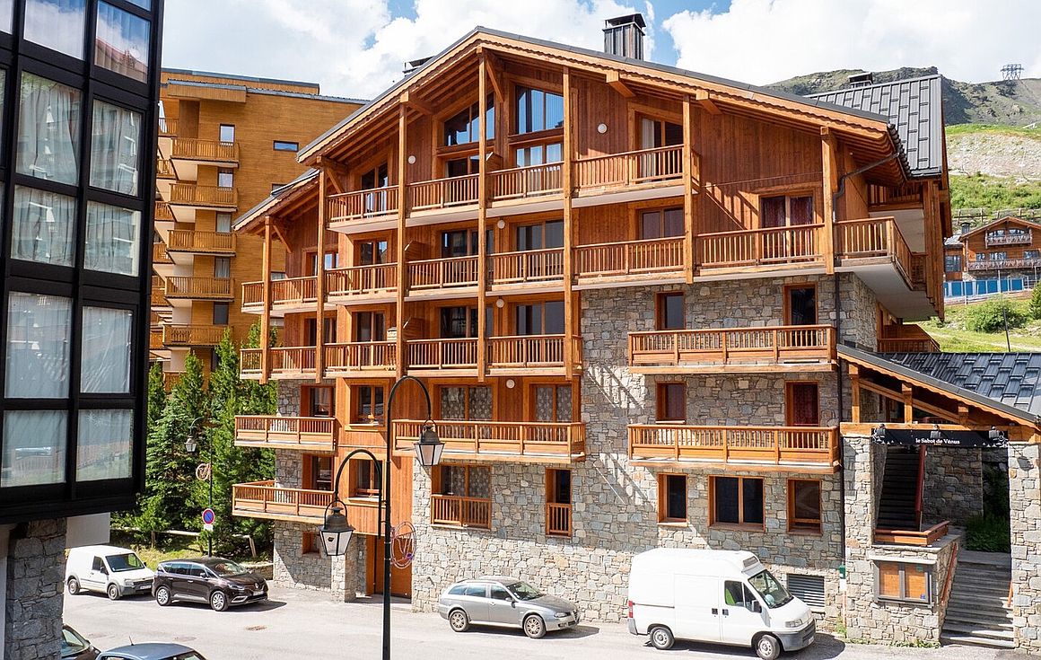 Quaint mountain architecture in a vibrant village setting