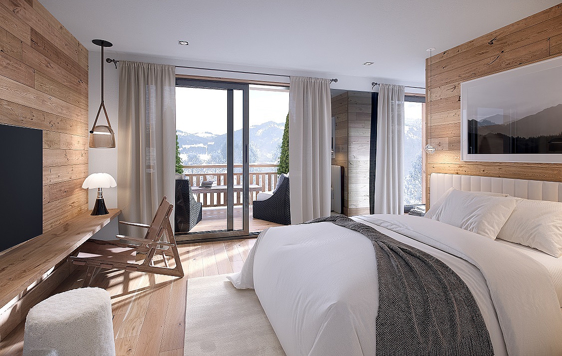 Modern bedroom overlooking the mountains
