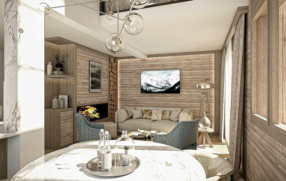 The interiors of the apartments for sale in Alpe d'Huez