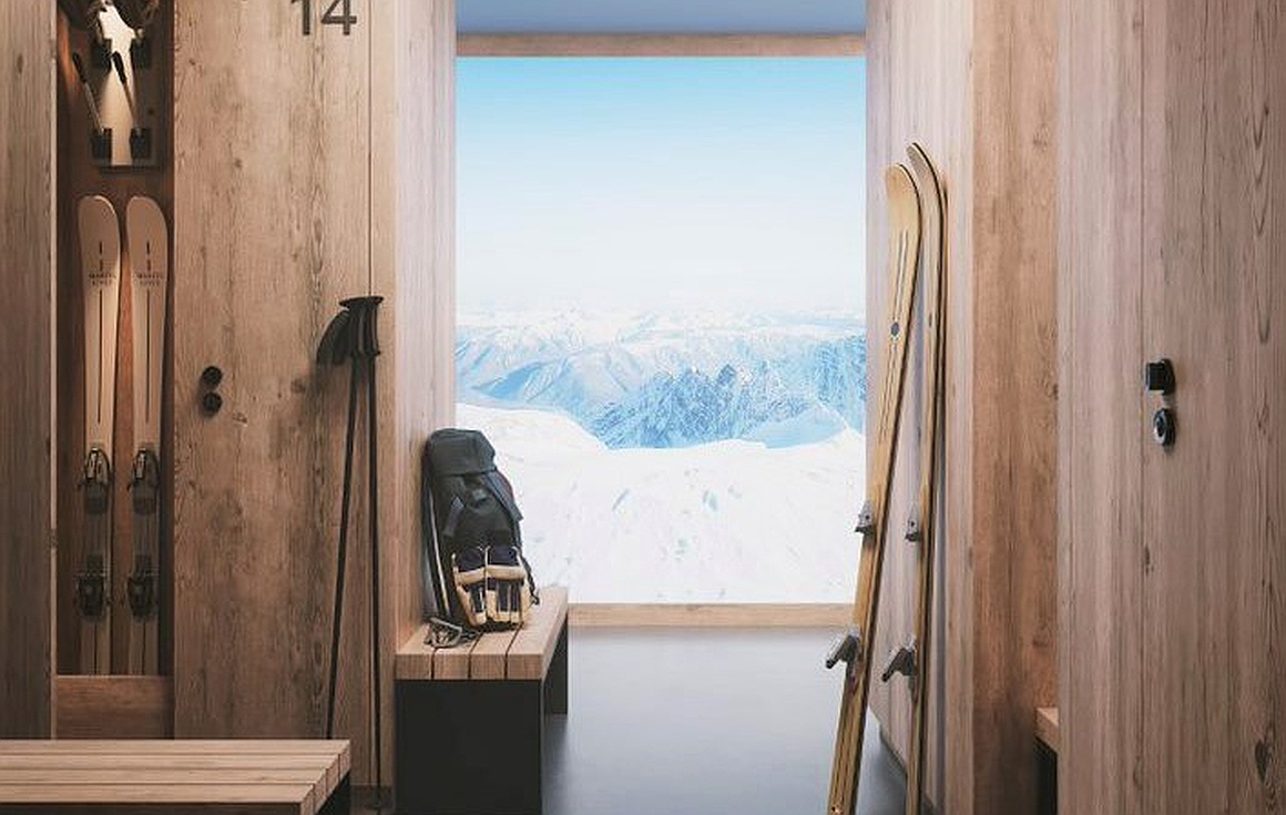 Ski lockers with each apartment