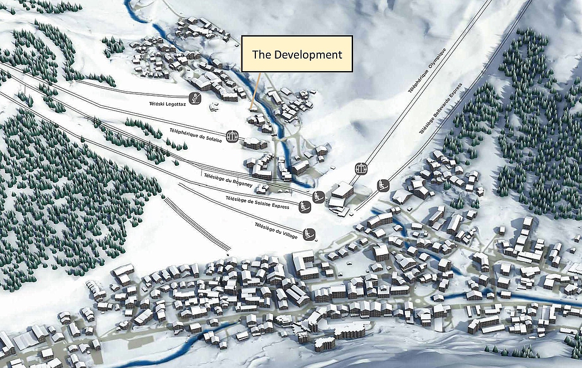 The location of the apartments on the piste