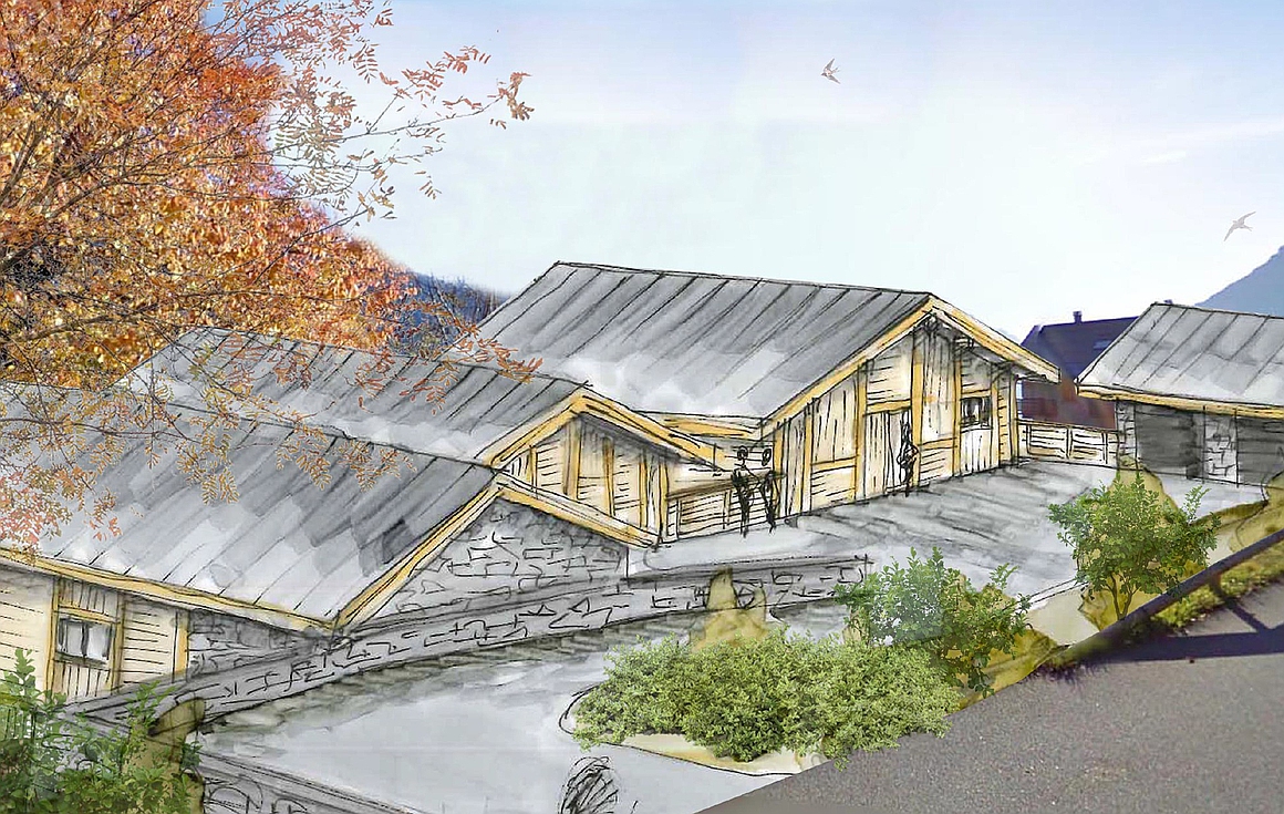 Arrival to rear of chalets in Vaujany