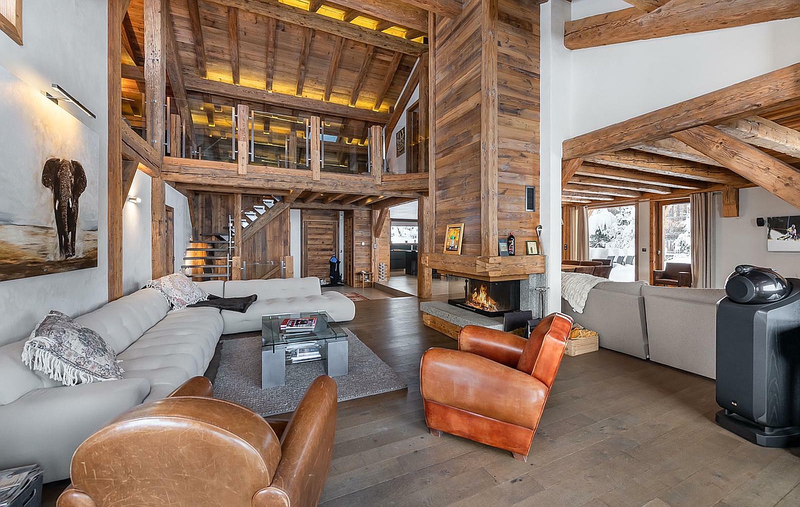 Open living space of the chalet in Megeve