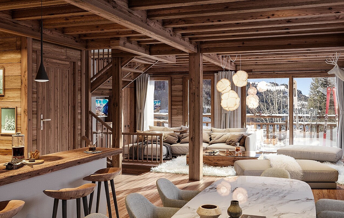 Interior of the chalets for sale in La Clusaz